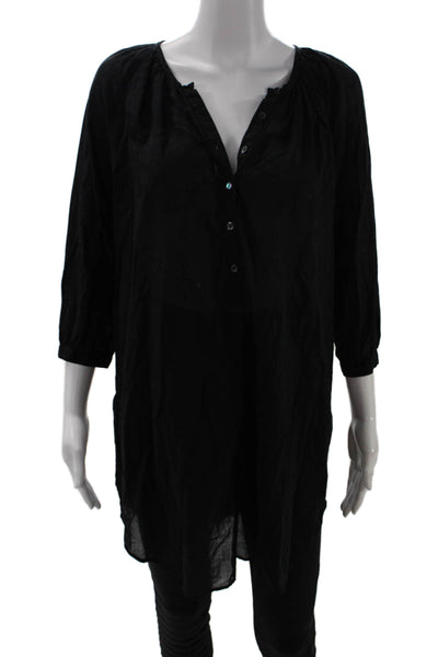 Filippa K Women Tunic V-Neck 3/4 Sleeve Button Cotton Black Size S