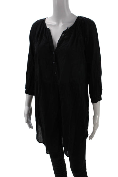 Filippa K Women Tunic V-Neck 3/4 Sleeve Button Cotton Black Size S