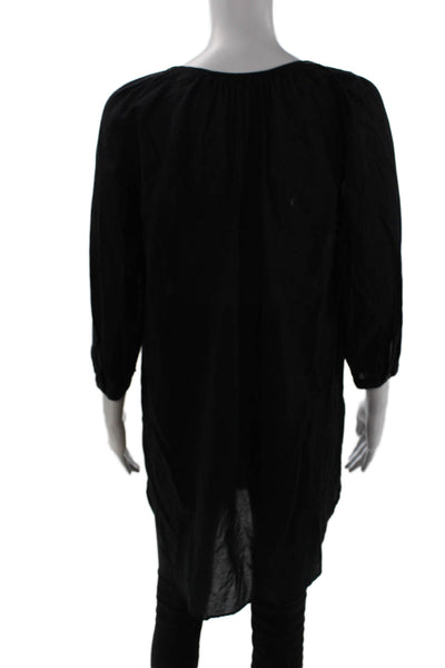 Filippa K Women Tunic V-Neck 3/4 Sleeve Button Cotton Black Size S