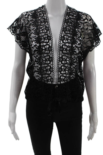 French Connection Womens Black Floral Short Sleeve Button Blouse Boho Size 2