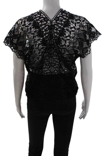 French Connection Womens Black Floral Short Sleeve Button Blouse Boho Size 2