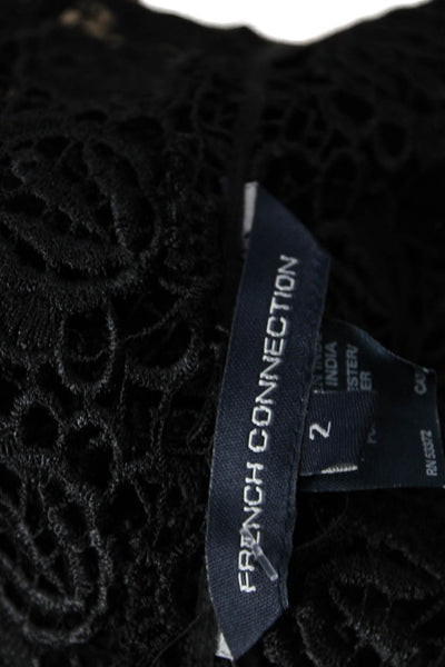 French Connection Womens Black Floral Short Sleeve Button Blouse Boho Size 2