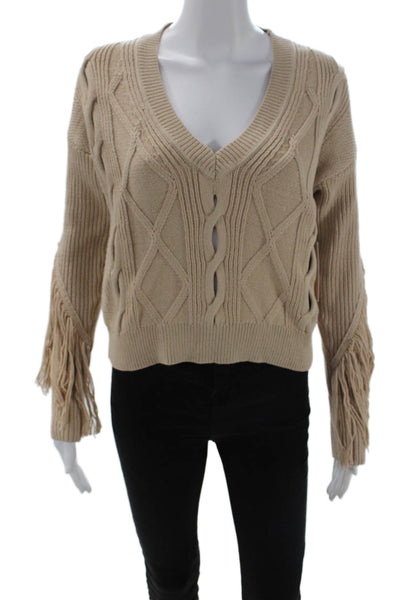 Bailey 44 Women Beige Argyle V-Neck Pullover Sweater Angora Long Sleeve Size XS