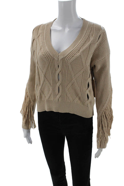 Bailey 44 Women Beige Argyle V-Neck Pullover Sweater Angora Long Sleeve Size XS
