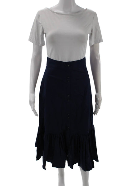 Cara Cara Womens A-Line Flare Midi Skirt Dark Blue 100% Cotton Solid Size 0