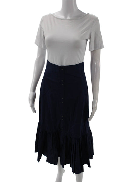 Cara Cara Womens A-Line Flare Midi Skirt Dark Blue 100% Cotton Solid Size 0