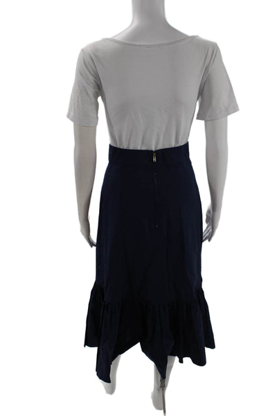 Cara Cara Womens A-Line Flare Midi Skirt Dark Blue 100% Cotton Solid Size 0