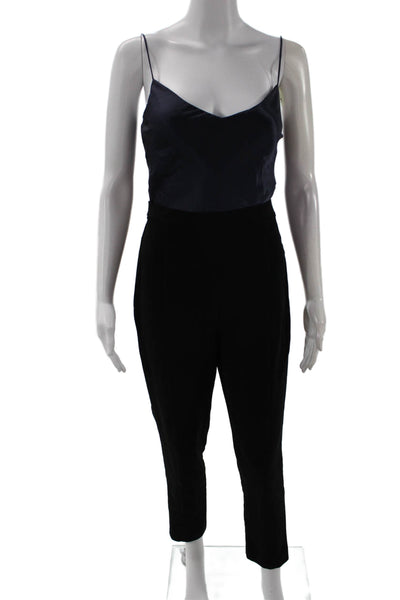 Black Halo Women Black Silk Jumpsuit V-Neck Sleeveless Size 2