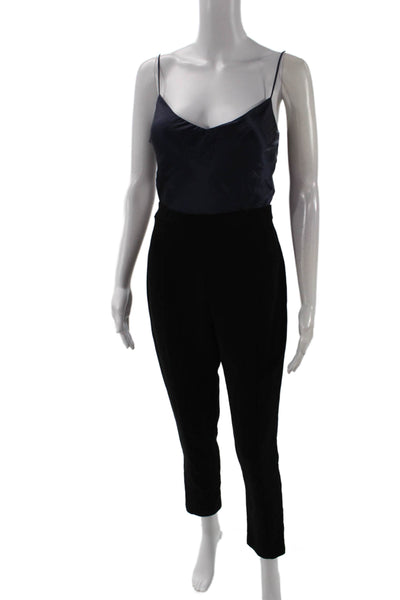 Black Halo Women Black Silk Jumpsuit V-Neck Sleeveless Size 2