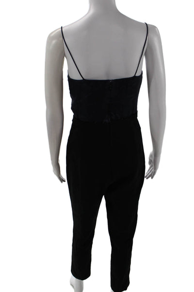 Black Halo Women Black Silk Jumpsuit V-Neck Sleeveless Size 2
