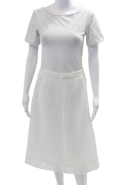 J Crew Womens A-Line Pleated Knee Length Skirt White 100% Polyester Size 6