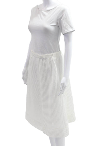 J Crew Womens A-Line Pleated Knee Length Skirt White 100% Polyester Size 6