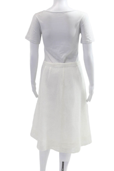 J Crew Womens A-Line Pleated Knee Length Skirt White 100% Polyester Size 6