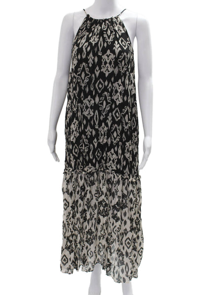 Zara Women Maxi Tank Dress Black High Neck Geometric Aztec Tie Polyester Size S
