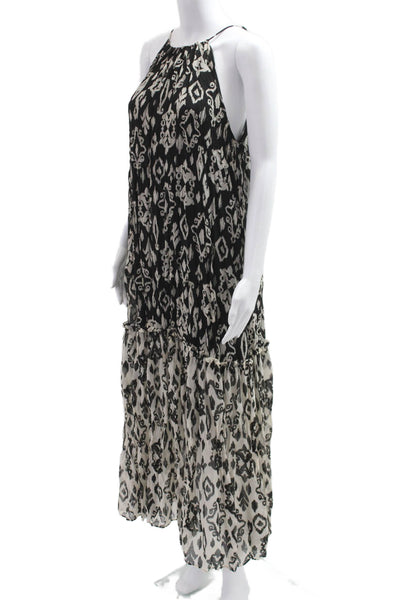 Zara Women Maxi Tank Dress Black High Neck Geometric Aztec Tie Polyester Size S