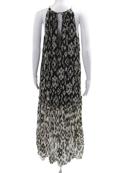 Zara Women Maxi Tank Dress Black High Neck Geometric Aztec Tie Polyester Size S