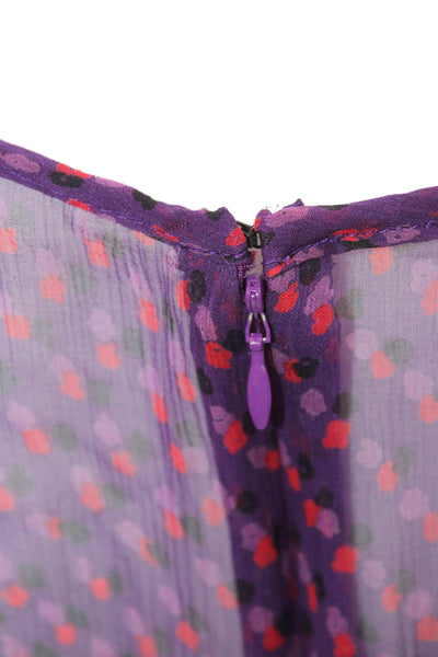 Nanette Lepore Women Blouson Sundress Purple Silk V Neck Geometric Boho Size 10