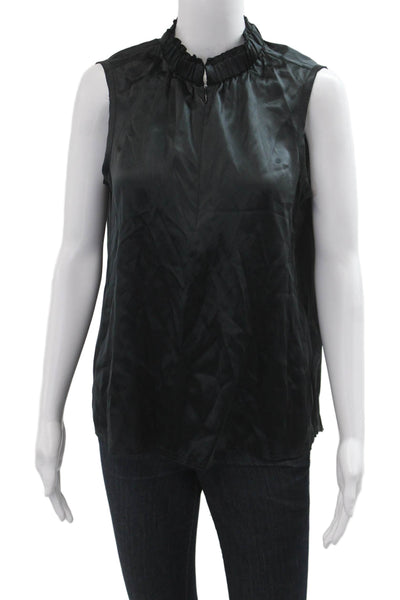 Go Silk Women 100% Silk High Neck Sleeveless Blouse Black 80s Size M