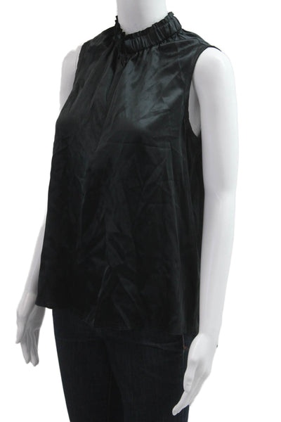 Go Silk Women 100% Silk High Neck Sleeveless Blouse Black 80s Size M
