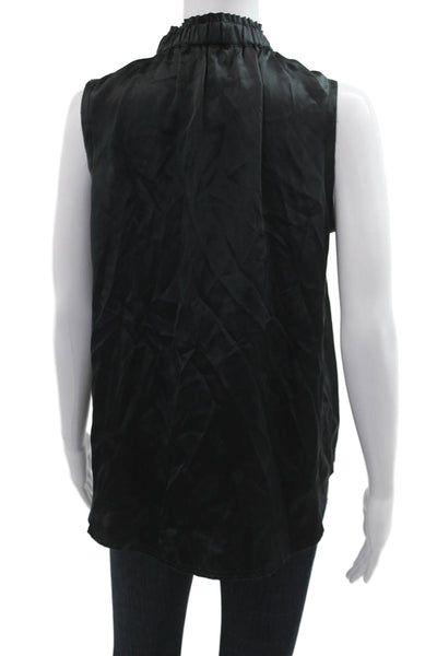 Go Silk Women 100% Silk High Neck Sleeveless Blouse Black 80s Size M