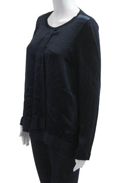 Whyci Milano Womens Designer Blouse Dark Blue Wool Blend Long Sleeve Size 44