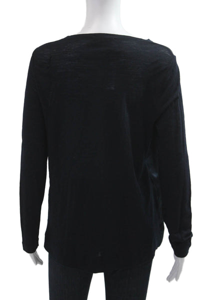 Whyci Milano Womens Designer Blouse Dark Blue Wool Blend Long Sleeve Size 44