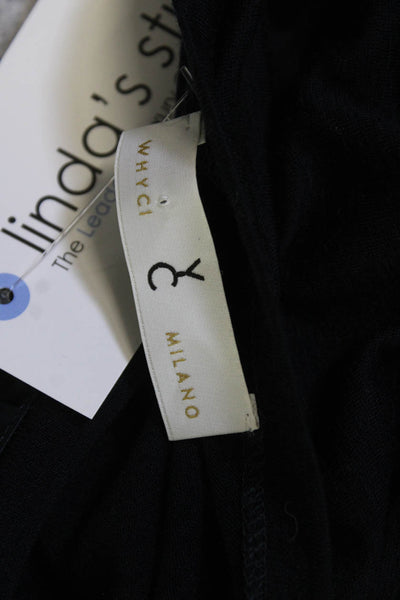 Whyci Milano Womens Designer Blouse Dark Blue Wool Blend Long Sleeve Size 44