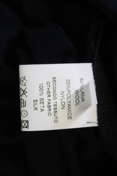 Whyci Milano Womens Designer Blouse Dark Blue Wool Blend Long Sleeve Size 44