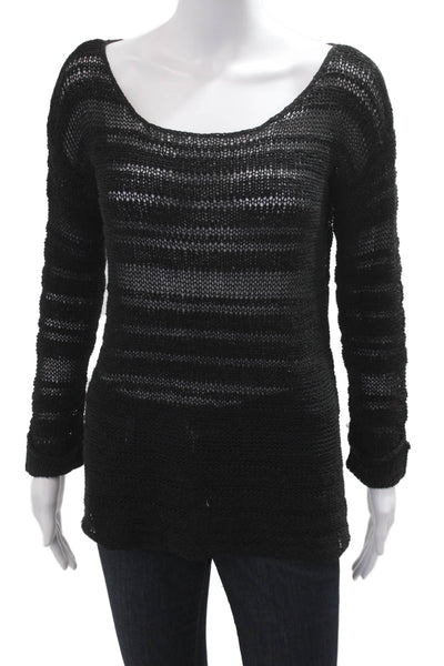 Splendid Womens Pullover Sweater Black Striped Round Neck Longsleeve Size S