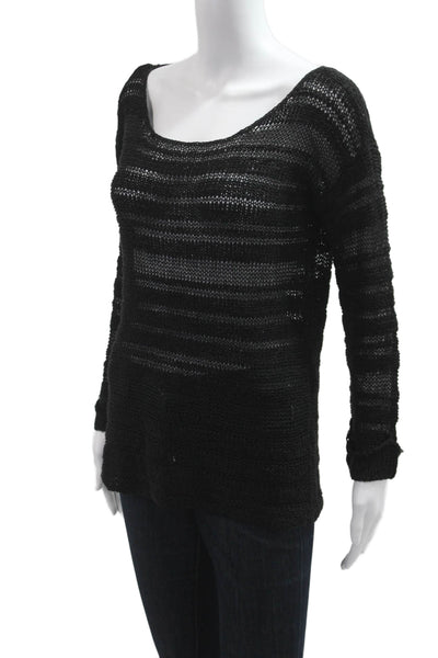 Splendid Womens Pullover Sweater Black Striped Round Neck Longsleeve Size S