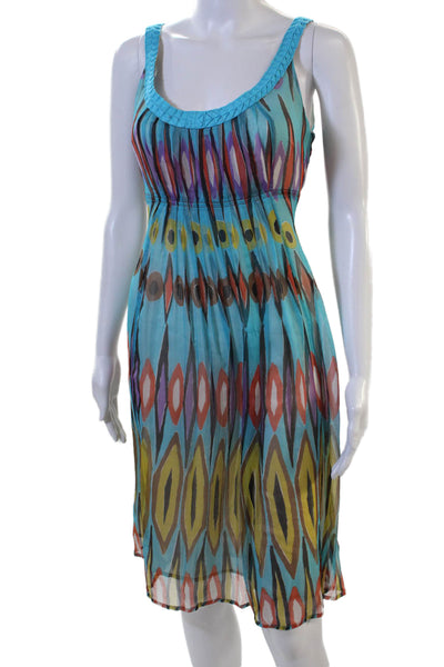 Tory Burch Women Silk Geometric Midi Tank Dress Blue Size 4