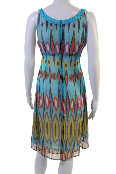 Tory Burch Women Silk Geometric Midi Tank Dress Blue Size 4