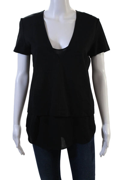 Theory Women Black V-Neck Short Sleeve Tunic Designer Viscose Blend Size S