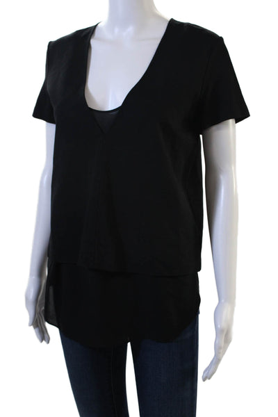 Theory Women Black V-Neck Short Sleeve Tunic Designer Viscose Blend Size S
