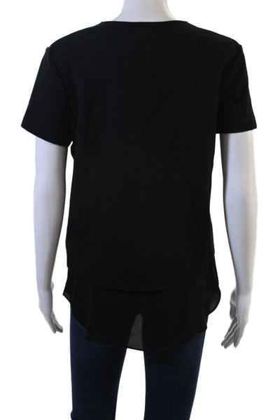 Theory Women Black V-Neck Short Sleeve Tunic Designer Viscose Blend Size S
