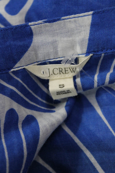 J Crew Womens Tunic Blouse Blue Geometric Round Neck Long Sleeve Button Size S