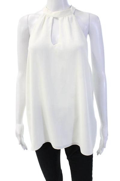 Drew Womens Tunic Blouse White High Neck Sleeveless Button Polyester Size L