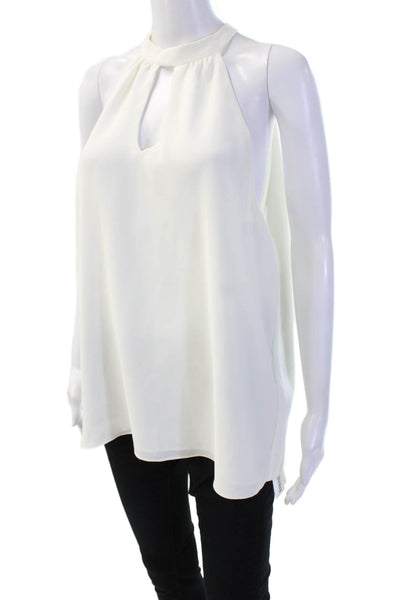 Drew Womens Tunic Blouse White High Neck Sleeveless Button Polyester Size L