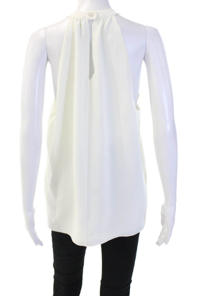 Drew Womens Tunic Blouse White High Neck Sleeveless Button Polyester Size L