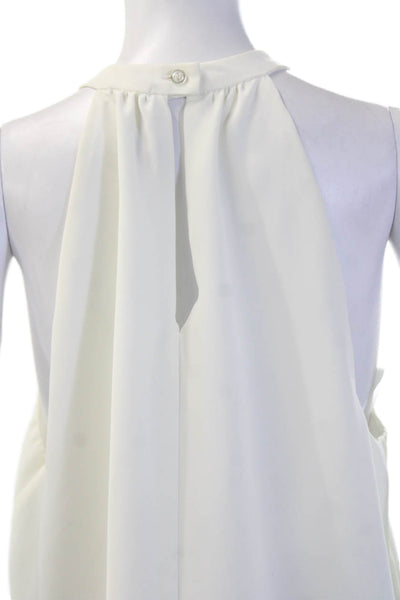 Drew Womens Tunic Blouse White High Neck Sleeveless Button Polyester Size L