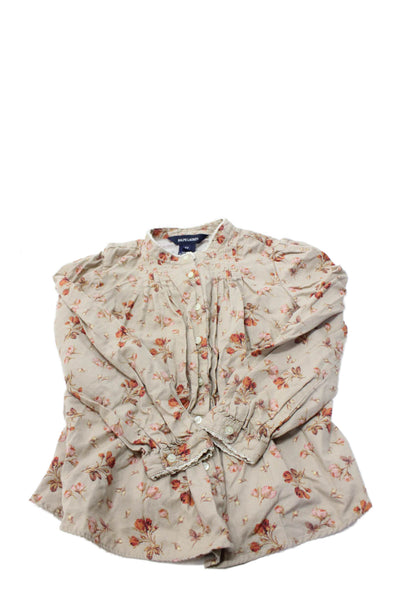 Ralph Lauren Blue Label Girls Floral Button-Down Blouse Beige Size 6X