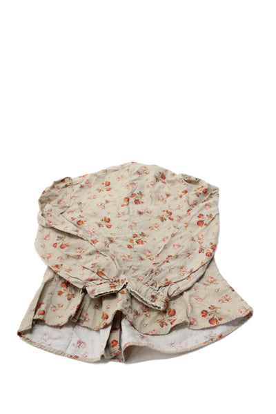Ralph Lauren Blue Label Girls Floral Button-Down Blouse Beige Size 6X
