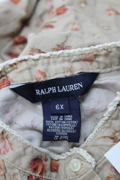 Ralph Lauren Blue Label Girls Floral Button-Down Blouse Beige Size 6X
