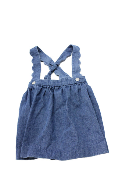 Jacadi Girls Cotton Sleeveless Snap Closure Overall Dress Blue Size 24M