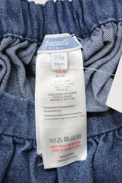 Jacadi Girls Cotton Sleeveless Snap Closure Overall Dress Blue Size 24M