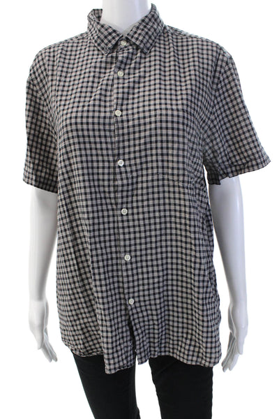 Steven Alan Women Button-Up Black Checked Cotton Short Sleeve 90s Size L