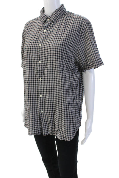 Steven Alan Women Button-Up Black Checked Cotton Short Sleeve 90s Size L