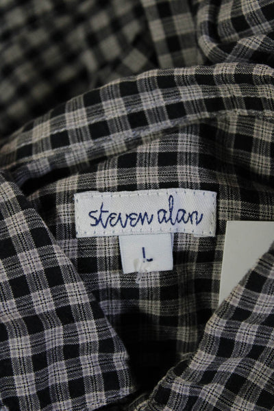 Steven Alan Women Button-Up Black Checked Cotton Short Sleeve 90s Size L