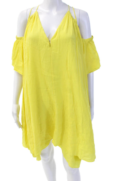 A Piece Apart Women Kaftan Sundress Yellow Silk V-Neck Mini Zip Size 2