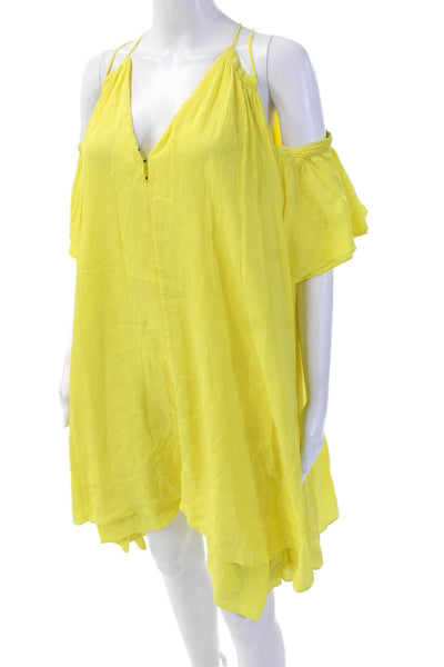 A Piece Apart Women Kaftan Sundress Yellow Silk V-Neck Mini Zip Size 2